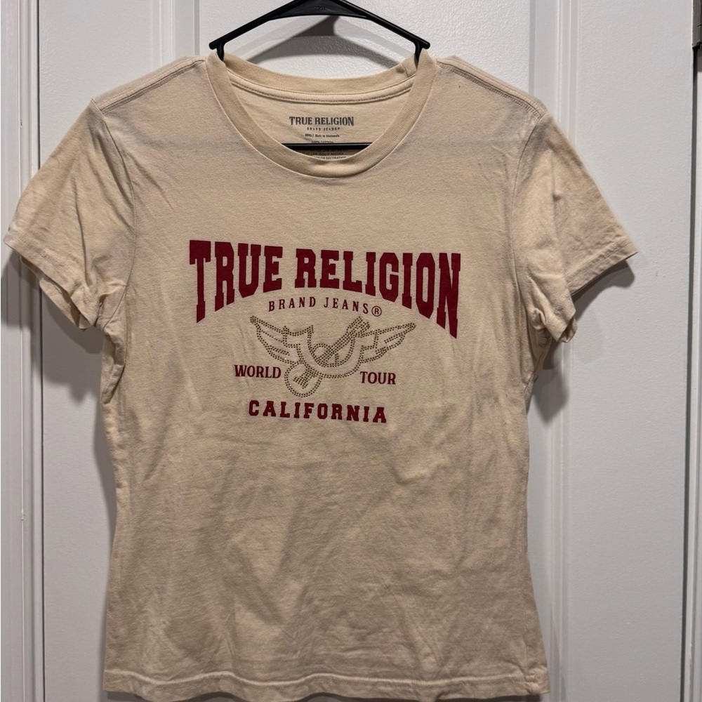 True Religion Beige Tee with Red Graphic